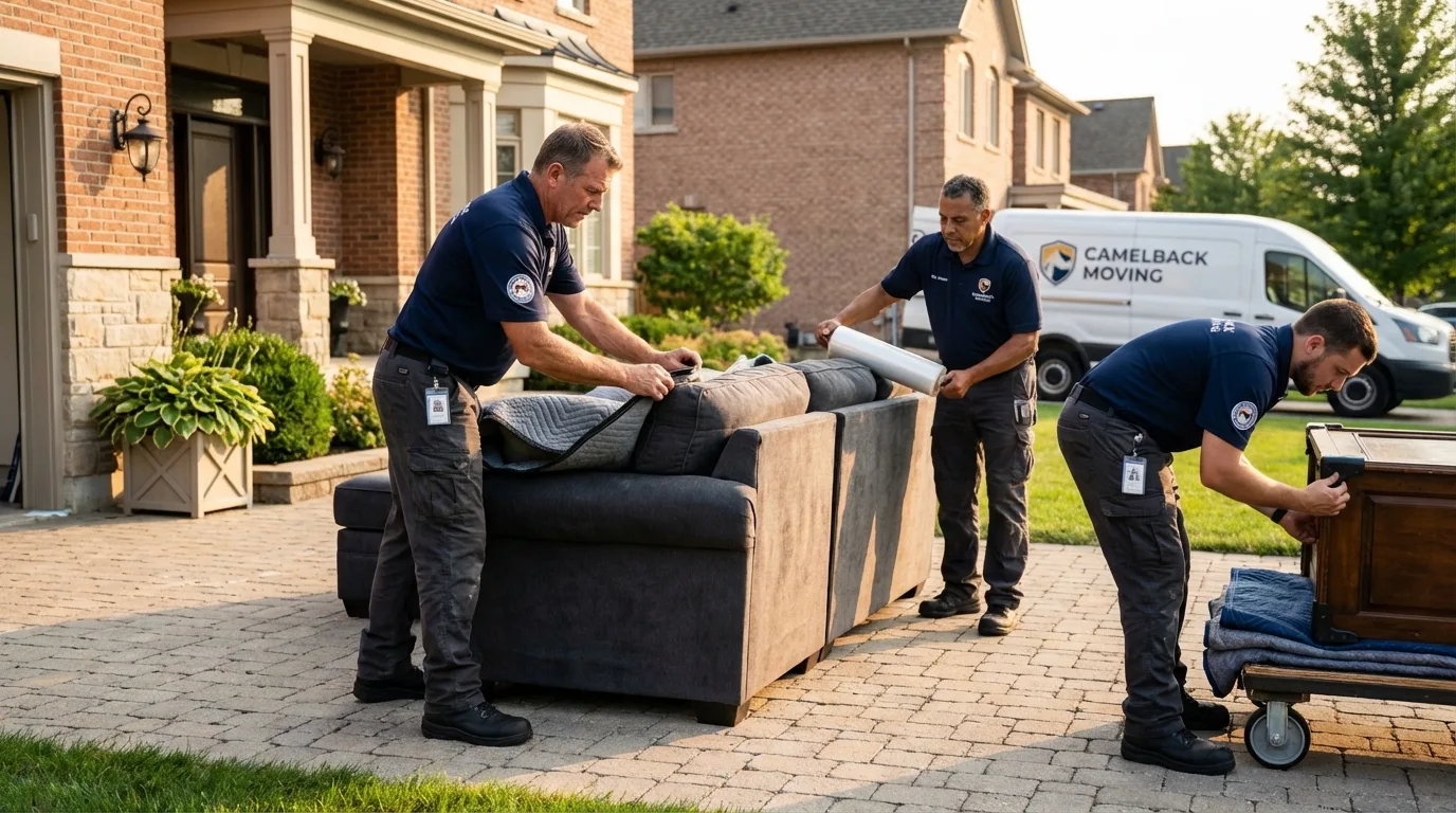Large estate moving crew wrapping furniture in Cascade, IA